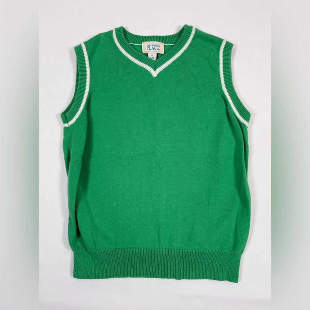 THE CHILDREN'S PLACE Boys Y2K Preppy 100% Cotton Kelly Green Knit Sweater Vest S